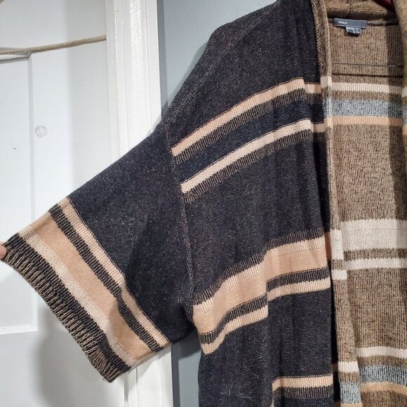 Vince Brown Stripe Wool Cashmere Open Front Cardigan Sweater Short-Sleeved XS/S - Picture 5 of 15